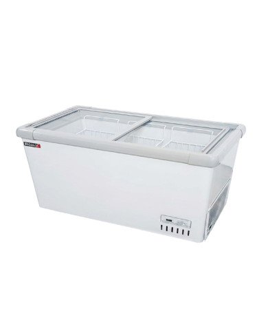 Isla de Congelación 800 Litros con 2 Puertas Correderas Cristal Plano Blanca | Equipamiento Hostelería