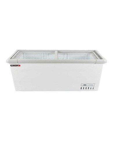 Isla de Congelación 800 Litros con 2 Puertas Correderas Cristal Plano Blanca | Equipamiento Hostelería