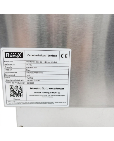 Freidora Industrial a Gas Natural 14L Sobremesa Romux | Equipamiento Hostelería
