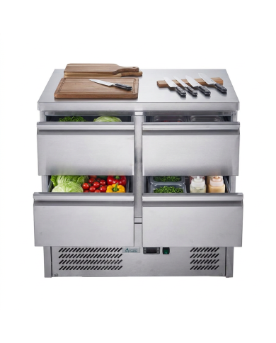 Mesa Fría De Preparación Acero Inoxidable 4 Cajones 220 Litros 90X70 C