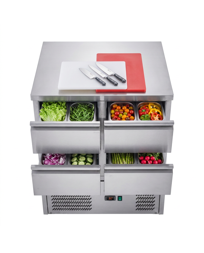 Mesa Fría De Preparación Acero Inoxidable 4 Cajones 220 Litros 90X70 C
