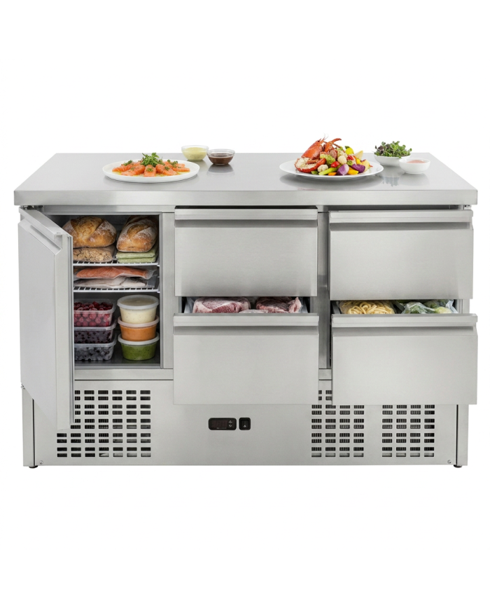 Mesa Fría De Preparación De 1 Puerta 4 Cajones De 135X70 Cm Estática C