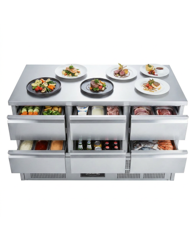 Mesa Fría De Preparación De 6 Cajones De 135X70 Cm Estática Romux ROM