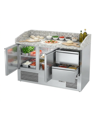 Mesa Pizzera Refrigerada 2 Puertas Y 2 Cajones Marmol Romux ROMUX | H