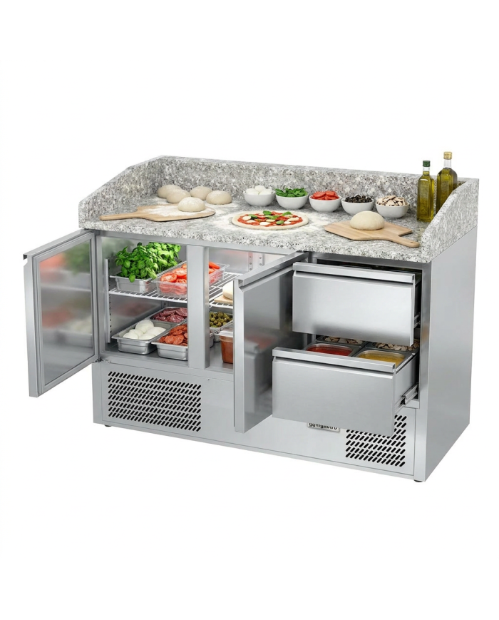 Mesa Pizzera Refrigerada 2 Puertas Y 2 Cajones Marmol Cleiton CLEITON