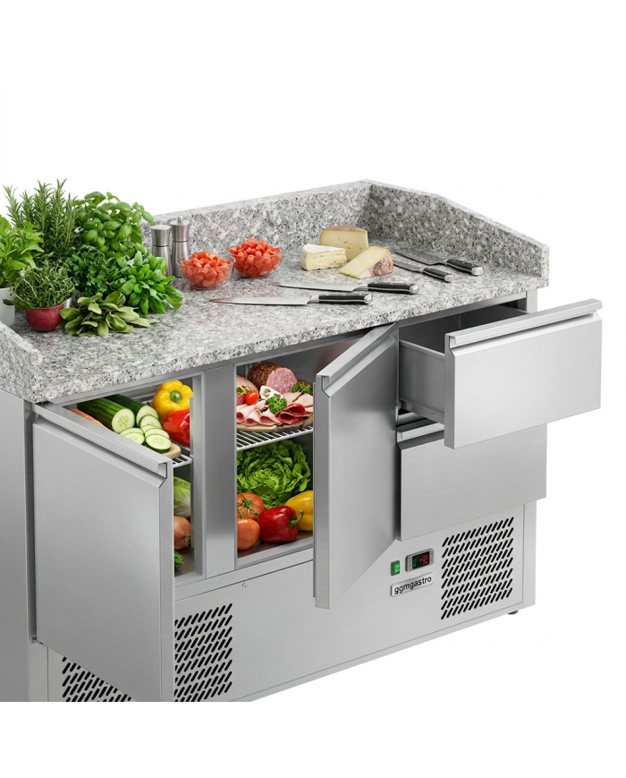 Mesa Pizzera Refrigerada 2 Puertas Y 2 Cajones Marmol Cleiton CLEITON