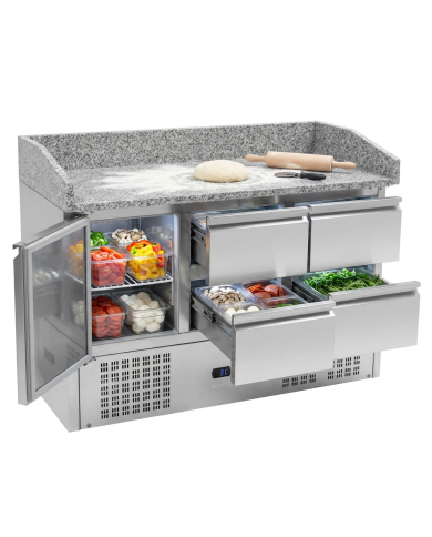 Mesa Pizzera Refrigerada 1 Puerta Y 4 Cajones Marmol Romux ROMUX | Ho