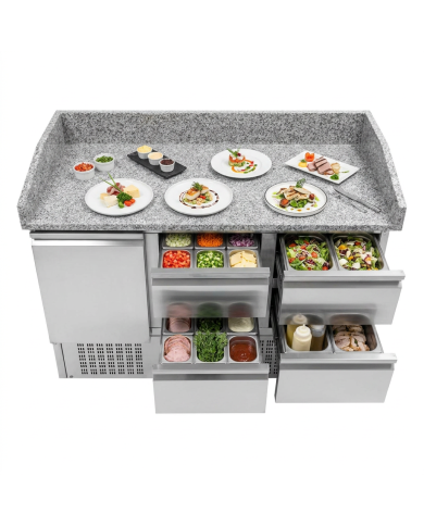 Mesa Pizzera Refrigerada 1 Puerta Y 4 Cajones Marmol Romux ROMUX | Ho