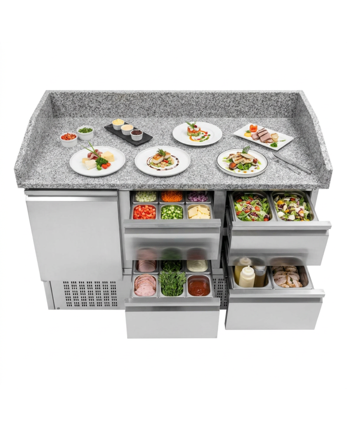 Mesa Pizzera Refrigerada 1 Puerta Y 4 Cajones Marmol Cleiton CLEITON