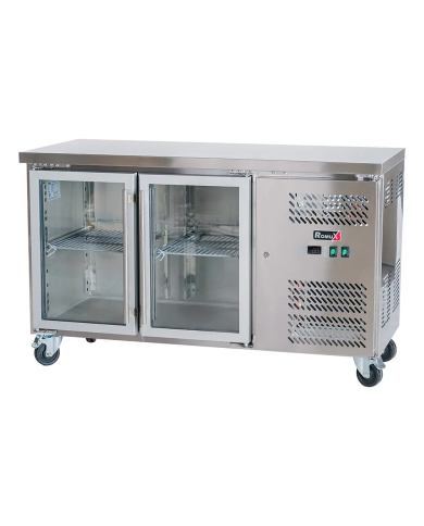 Bajo Mostrador Refrigerado Acero Inoxidable 282 Litros 2 Puertas de Cristal 136x70 cm Ventilado Romux