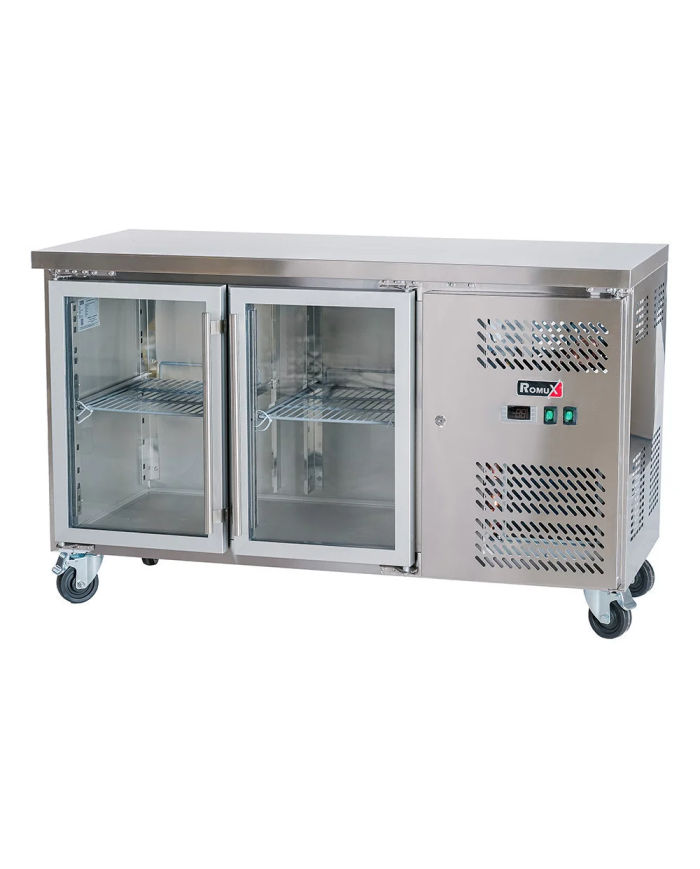 Bajo Mostrador Refrigerado Acero Inoxidable 282 Litros 2 Puertas de Cristal 136x70 cm Ventilado Cleiton
