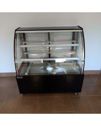 45. Vitrina Pastelera Expositora Refrigerada de Suelo 2 Estantes con Cristal Curvo Negra 450 Litros Ventilada (FR-158) ®Romux