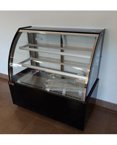 45. Vitrina Pastelera Expositora Refrigerada de Suelo 2 Estantes con Cristal Curvo Negra 450 Litros Ventilada (FR-158) ®Romux