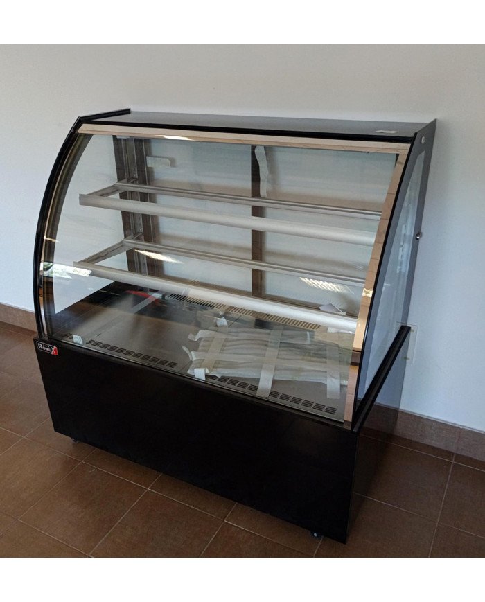 45. Vitrina Pastelera Expositora Refrigerada de Suelo 2 Estantes con Cristal Curvo Negra 450 Litros Ventilada (FR-158) ®Romux