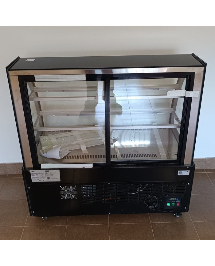 45. Vitrina Pastelera Expositora Refrigerada de Suelo 2 Estantes con Cristal Curvo Negra 450 Litros Ventilada (FR-158) ®Romux