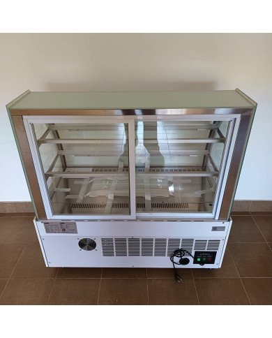 46. Vitrina Pastelera Expositora Refrigerada de Suelo 2 Estantes con Cristal Curvo Blanca 450 Litros Ventilada (FR-154)