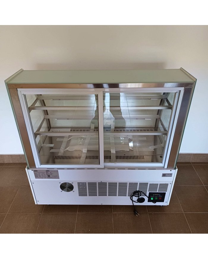 46. Vitrina Pastelera Expositora Refrigerada de Suelo 2 Estantes con Cristal Curvo Blanca 450 Litros Ventilada (FR-154)
