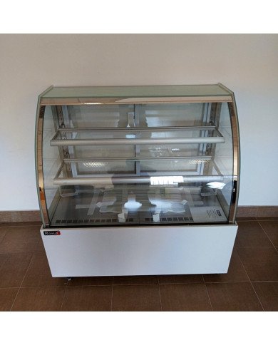 46. Vitrina Pastelera Expositora Refrigerada de Suelo 2 Estantes con Cristal Curvo Blanca 450 Litros Ventilada (FR-154)