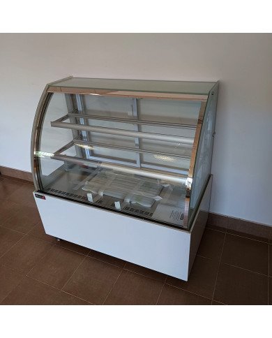 46. Vitrina Pastelera Expositora Refrigerada de Suelo 2 Estantes con Cristal Curvo Blanca 450 Litros Ventilada (FR-154)