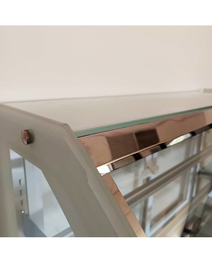 46. Vitrina Pastelera Expositora Refrigerada de Suelo 2 Estantes con Cristal Curvo Blanca 450 Litros Ventilada (FR-154)