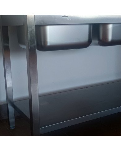 48. Fregadero con 2 Senos Escurridor Derecha con Estante 1400x600x850 mm Desmontable (AC-199)