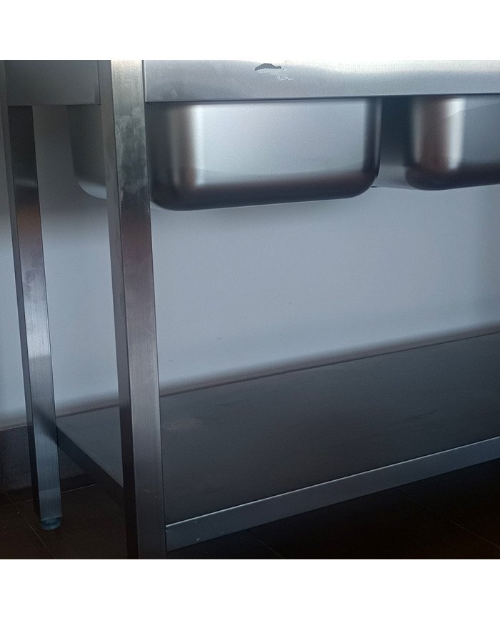48. Fregadero con 2 Senos Escurridor Derecha con Estante 1400x600x850 mm Desmontable (AC-199)