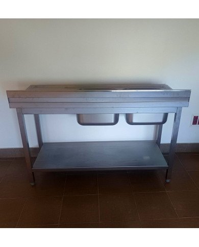 48. Fregadero con 2 Senos Escurridor Derecha con Estante 1400x600x850 mm Desmontable (AC-199)