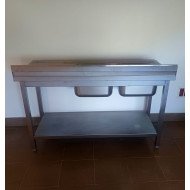 48. Fregadero con 2 Senos Escurridor Derecha con Estante 1400x600x850 mm Desmontable (AC-199)