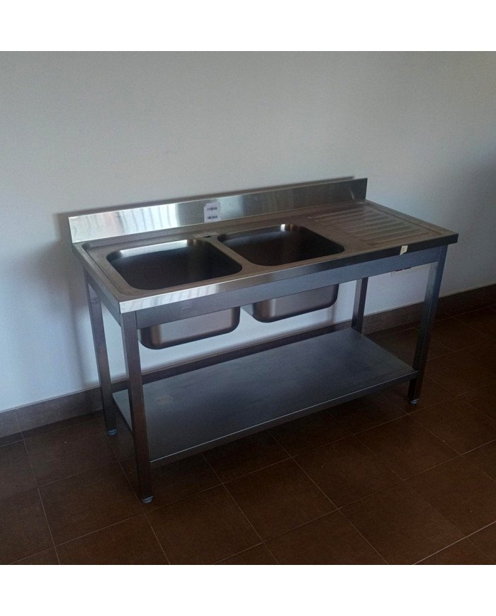 48. Fregadero con 2 Senos Escurridor Derecha con Estante 1400x600x850 mm Desmontable (AC-199)