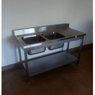 48. Fregadero con 2 Senos Escurridor Derecha con Estante 1400x600x850 mm Desmontable (AC-199)