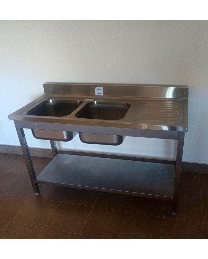 48. Fregadero con 2 Senos Escurridor Derecha con Estante 1400x600x850 mm Desmontable (AC-199)