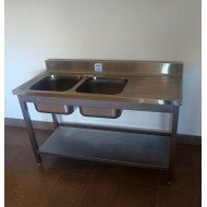 48. Fregadero con 2 Senos Escurridor Derecha con Estante 1400x600x850 mm Desmontable (AC-199)