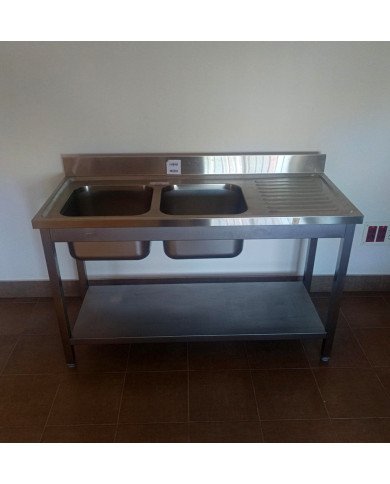 48. Fregadero con 2 Senos Escurridor Derecha con Estante 1400x600x850 mm Desmontable (AC-199)