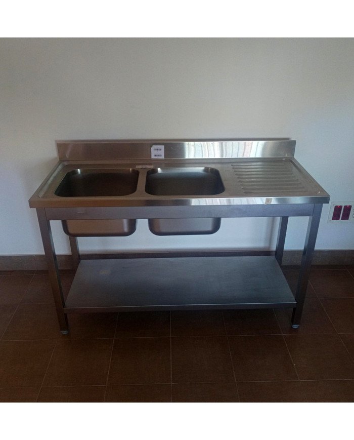 48. Fregadero con 2 Senos Escurridor Derecha con Estante 1400x600x850 mm Desmontable (AC-199)