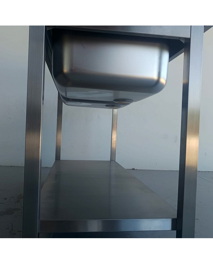 52. Fregadero con 2 Senos y Escurridor Izquierda con Estante 1400x600x850 mm Desmontable (AC-187)