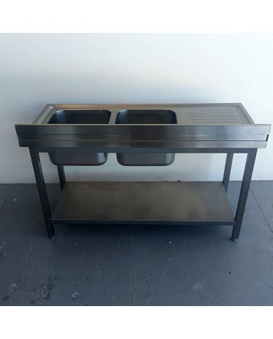 52. Fregadero con 2 Senos y Escurridor Izquierda con Estante 1400x600x850 mm Desmontable (AC-187)