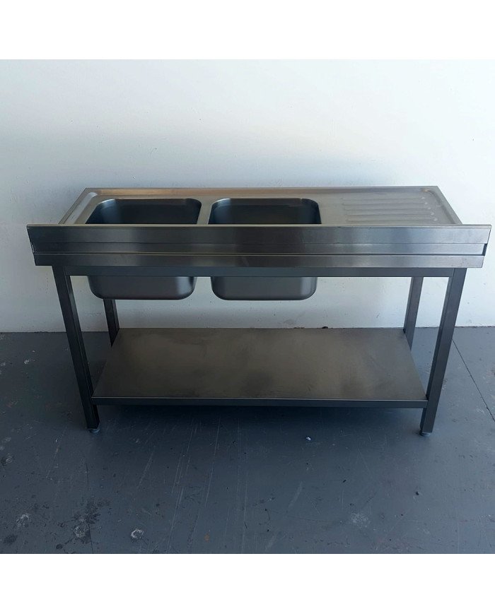 52. Fregadero con 2 Senos y Escurridor Izquierda con Estante 1400x600x850 mm Desmontable (AC-187)