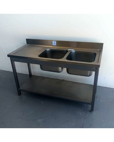 52. Fregadero con 2 Senos y Escurridor Izquierda con Estante 1400x600x850 mm Desmontable (AC-187)