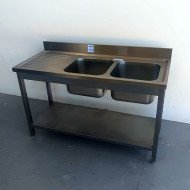 52. Fregadero con 2 Senos y Escurridor Izquierda con Estante 1400x600x850 mm Desmontable (AC-187)