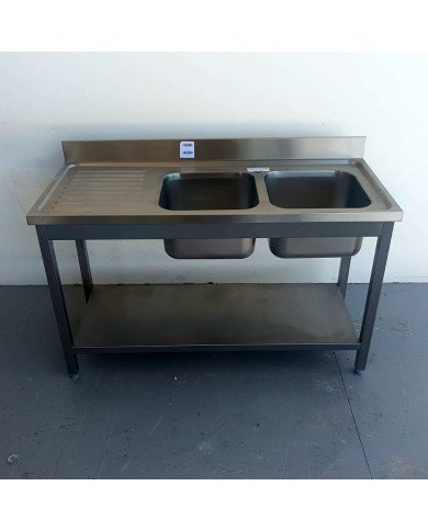 52. Fregadero con 2 Senos y Escurridor Izquierda con Estante 1400x600x850 mm Desmontable (AC-187)