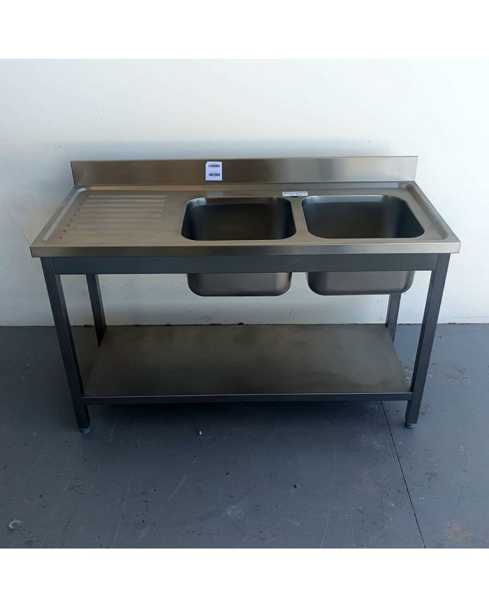52. Fregadero con 2 Senos y Escurridor Izquierda con Estante 1400x600x850 mm Desmontable (AC-187)