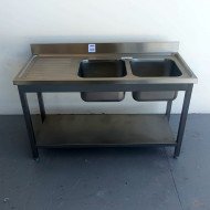 52. Fregadero con 2 Senos y Escurridor Izquierda con Estante 1400x600x850 mm Desmontable (AC-187)
