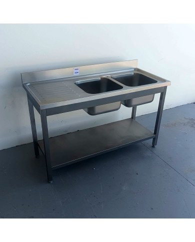 52. Fregadero con 2 Senos y Escurridor Izquierda con Estante 1400x600x850 mm Desmontable (AC-187)