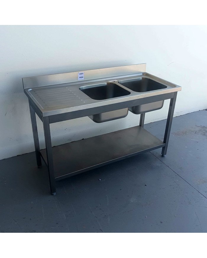 52. Fregadero con 2 Senos y Escurridor Izquierda con Estante 1400x600x850 mm Desmontable (AC-187)