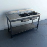52. Fregadero con 2 Senos y Escurridor Izquierda con Estante 1400x600x850 mm Desmontable (AC-187)