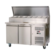 Mesa Ensaladera Refrigerada de 2 Puertas 151x80 cm para Cubetas GN con Tapa Abatible de Acero ROMUX | Hostelería