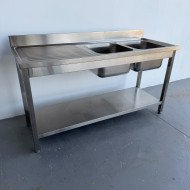 145. Fregadero con 2 Senos Escurridor Izquierda con Estante 1600x600x850 mm Desmontable (AC-188)
