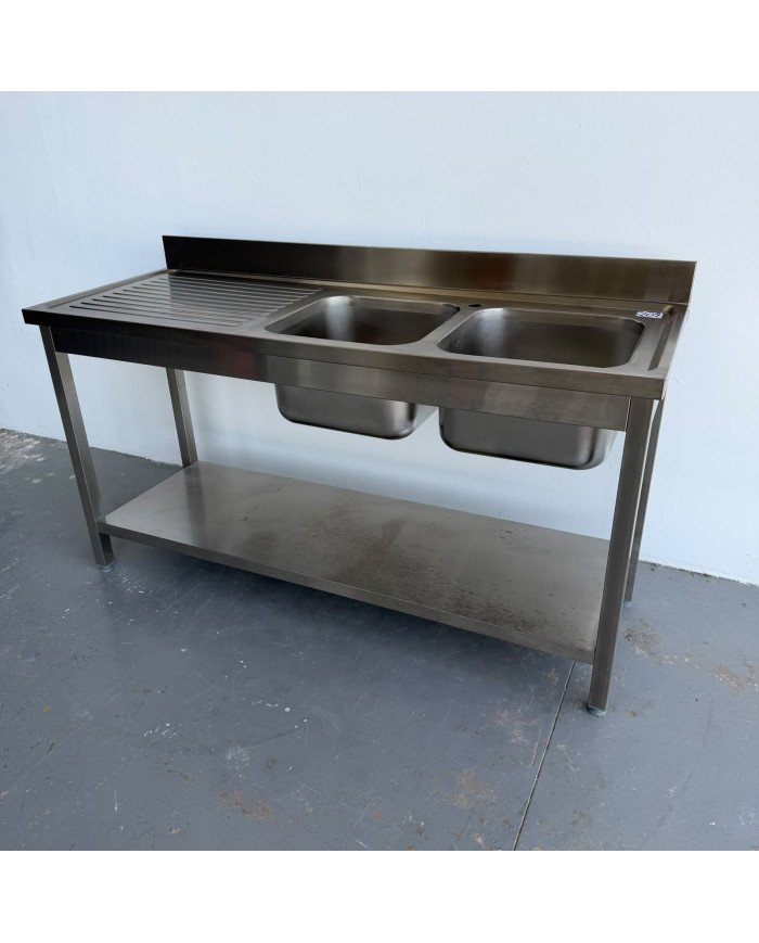 145. Fregadero con 2 Senos Escurridor Izquierda con Estante 1600x600x850 mm Desmontable (AC-188)