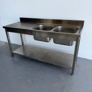 145. Fregadero con 2 Senos Escurridor Izquierda con Estante 1600x600x850 mm Desmontable (AC-188)