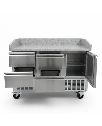 Mesa Pizzera Refrigerada 1 Puerta Y 4 Cajones Marmol Cleiton CLEITON